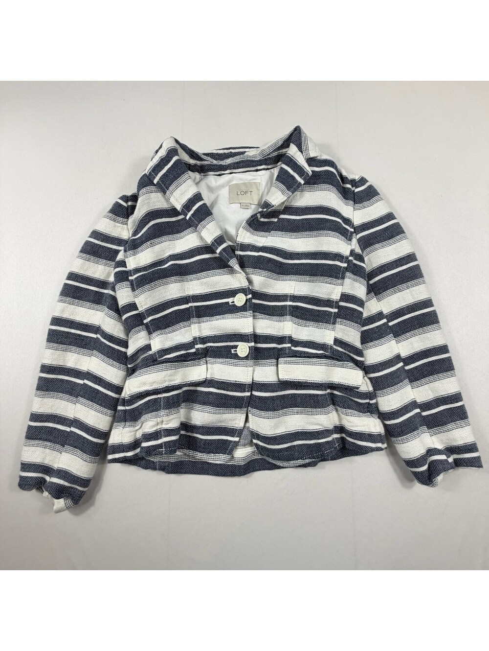 Ann Taylor LOFT Navy and White Striped Linen Blend Blazer Jacket Size 00